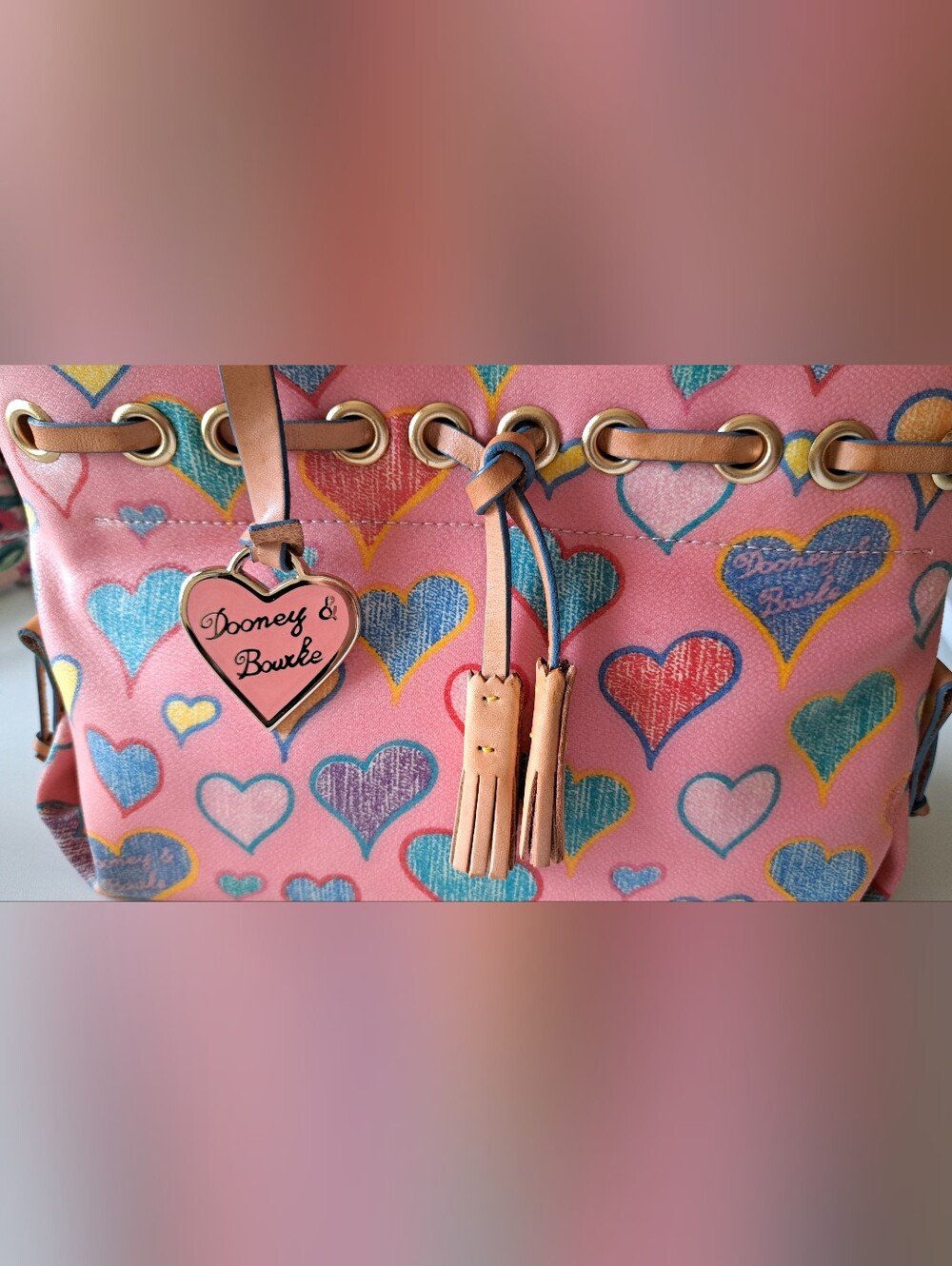 Vintage Dooney & Bourke Crayon Hearts Tiny Tassel Tote - Picture 7 of 16